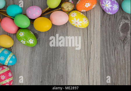 Easter eggs, multicolored, on wooden ground Stock Photo