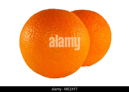 two bright colored oranges isolated on white background Stock Photo