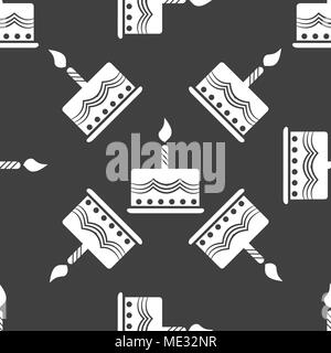 cake web icon. flat design. Seamless gray pattern. Vector EPS10 Stock Vector