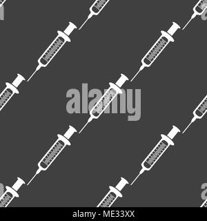 Syringe web icon. flat design. Seamless gray pattern. Vector EPS10 Stock Vector