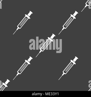 Syringe web icon. flat design. Seamless gray pattern. Vector EPS10 Stock Vector