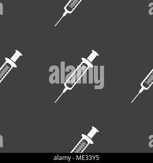 Syringe web icon. flat design. Seamless gray pattern. Vector EPS10 Stock Vector