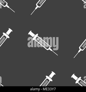 Syringe web icon. flat design. Seamless gray pattern. Vector EPS10 Stock Vector