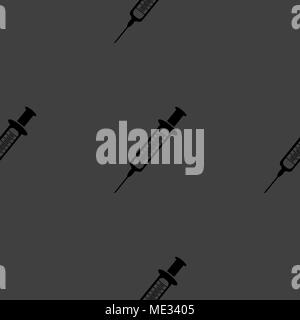 Syringe web icon. flat design. Seamless gray pattern. Vector EPS10 Stock Vector