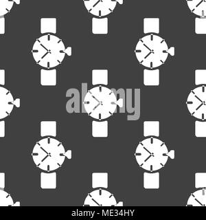 Watch,clock web icon flat design. Seamless gray pattern. Vector EPS10 Stock Vector