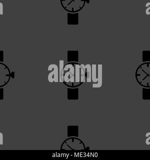 Watch,clock web icon flat design. Seamless gray pattern. Vector EPS10 Stock Vector