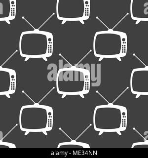 Retro tv web icon. flat design. Seamless gray pattern. Vector EPS10 Stock Vector