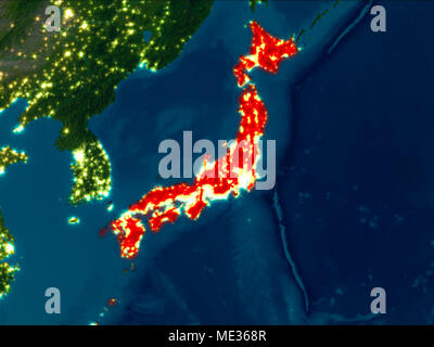 Satellite Image Of Japan At Night. This Satellite Image Shows Urban ...