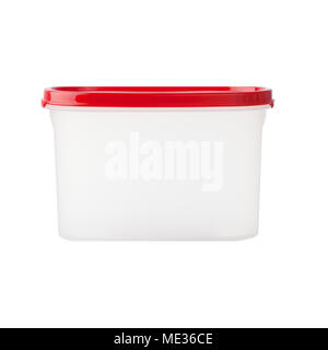 white plastic box with red cab isolated on white background Stock Photo