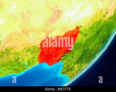 Map of Nigeria as seen from space on planet Earth. 3D illustration. Elements of this image furnished by NASA. Stock Photo