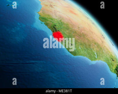 Satellite view of Sierra Leone highlighted in red on planet Earth at ...