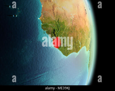 Sierra Leone in early morning light highlighted in red on planet Earth ...