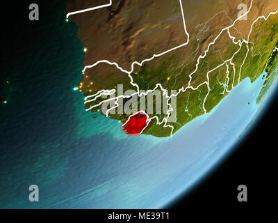 Satellite morning view of Sierra Leone highlighted in red on planet ...
