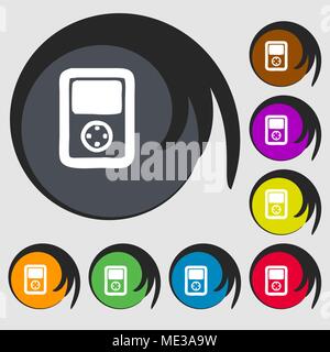Tetris, video game console icon sign. Symbol on eight colored buttons. Vector illustration Stock Vector