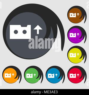 audio cassette icon sign. Symbol on eight colored buttons. Vector illustration Stock Vector