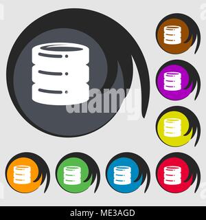 hard drive date base icon sign. Symbol on eight colored buttons. Vector illustration Stock Vector