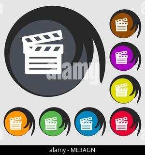 Cinema Clapper  icon sign. Symbol on eight colored buttons. Vector illustration Stock Vector