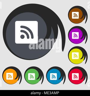 RSS feed  icon sign. Symbol on eight colored buttons. Vector illustration Stock Vector
