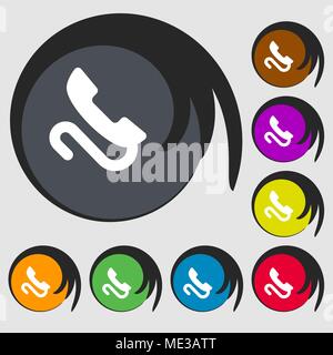 retro telephone handset  icon sign. Symbol on eight colored buttons. Vector illustration Stock Vector