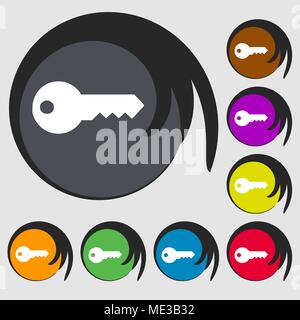 key icon sign. Symbol on eight colored buttons. Vector illustration Stock Vector