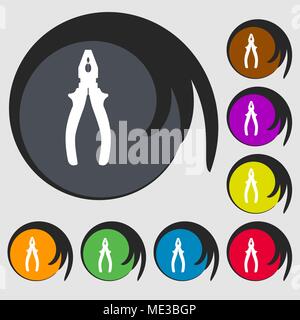 pliers icon sign. Symbol on eight colored buttons. Vector illustration Stock Vector
