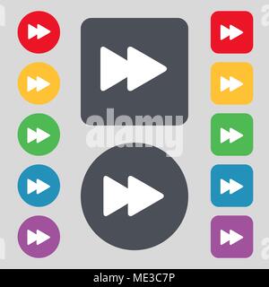 rewind icon sign. A set of 12 colored buttons. Flat design. Vector illustration Stock Vector