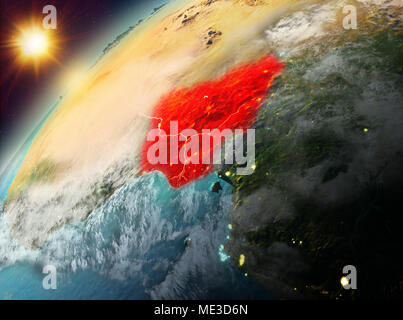 Illustration of Nigeria as seen from Earth’s orbit during sunset. 3D illustration. Elements of this image furnished by NASA. Stock Photo