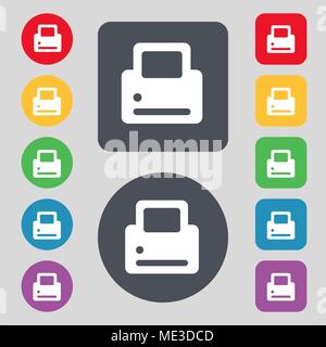 Printing  icon sign. A set of 12 colored buttons. Flat design. Vector illustration Stock Vector