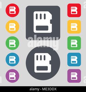 compact memory card  icon sign. A set of 12 colored buttons. Flat design. Vector illustration Stock Vector