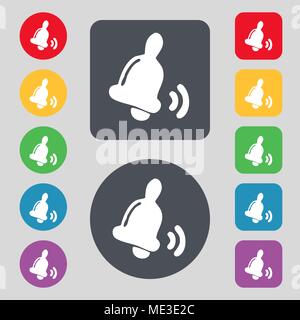 Bell  icon sign. A set of 12 colored buttons. Flat design. Vector illustration Stock Vector