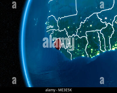 Space orbit view of Sierra Leone highlighted in red on planet Earth at ...