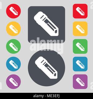 pencil icon sign. A set of 12 colored buttons. Flat design. Vector ...
