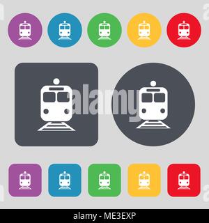train icon sign. A set of 12 colored buttons. Flat design. Vector illustration Stock Vector