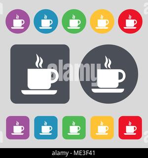 coffee icon sign. A set of 12 colored buttons. Flat design. Vector illustration Stock Vector