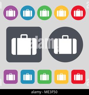 suitcase icon sign. A set of 12 colored buttons. Flat design. Vector illustration Stock Vector