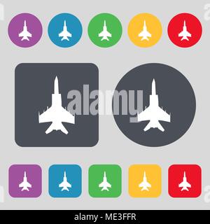 fighter icon sign. A set of 12 colored buttons. Flat design. Vector illustration Stock Vector