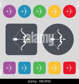 bow and arrow icon sign. A set of 12 colored buttons. Flat design. Vector illustration Stock Vector