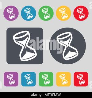 hourglass icon sign. A set of 12 colored buttons. Flat design. Vector illustration Stock Vector