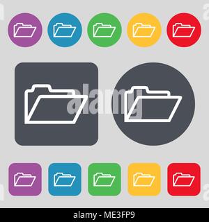 Folder icon sign. A set of 12 colored buttons. Flat design. Vector illustration Stock Vector