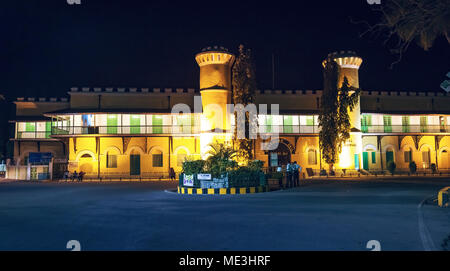 Historic Cellular Jail at Port Blair Andaman India in night illumination. Stock Photo