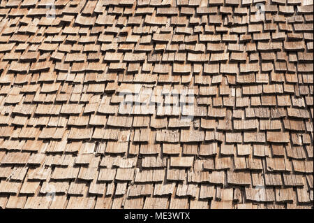 old wooden roof shakes background Stock Photo