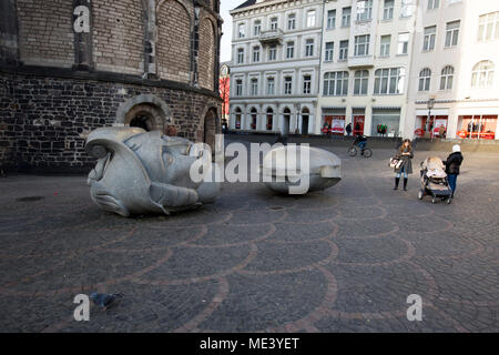 Face sculpture below Münsterplatz or Bonn Cathedral, Bonn, North Rhineland Westphalia, Germany Stock Photo