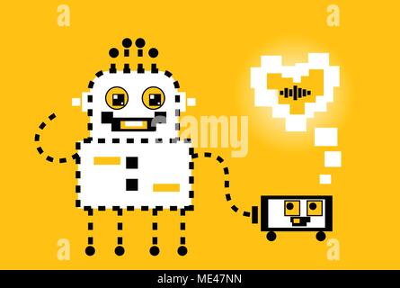 cartoon robot with pets. charging the device Stock Vector