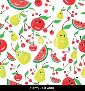 Vector seamless pattern of fruits in cool graphic style. Stock Vector