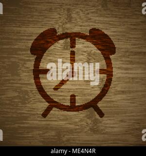 Alarm clock icon symbol on a wooden background. Vector illustration Stock Vector