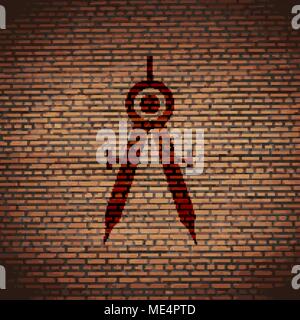 Mathematical Compass icon symbol on a brick wall. vector Stock Vector