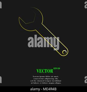Wrench key icon symbol with effect of yellow neon. Vector illustration Stock Vector