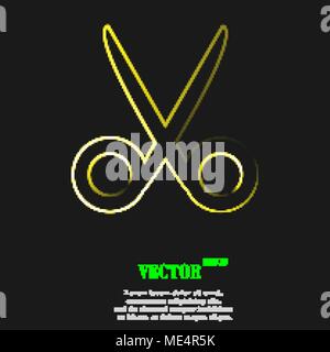 Scissors hairdresser icon symbol with effect of yellow neon. Vector illustration Stock Vector