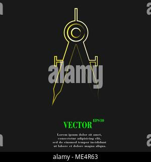 Mathematical Compass icon symbol with effect of yellow neon. Vector illustration Stock Vector