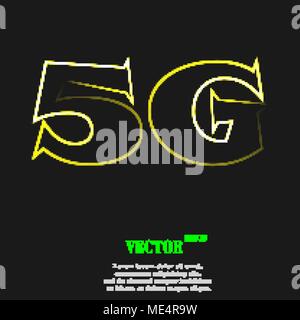 5G icon symbol with effect of yellow neon. Vector illustration Stock Vector